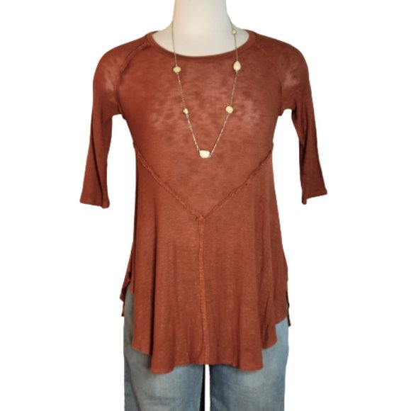 Intimately Free People L/S  Rayon Mesh Knit Tunic Top Size S/P Rust Color - Picture 2 of 10